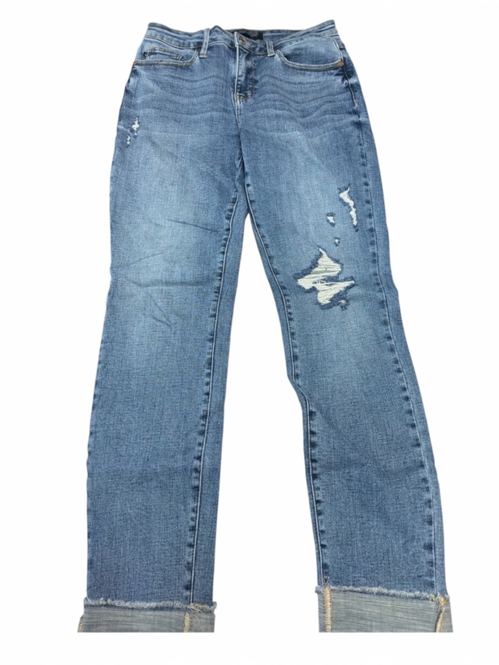 Judy Blue Distressed Boyfriend Jeans Size 7/28 Raw Hem Mid Rise
